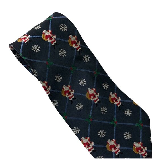 Hallmark Holiday Traditions Mens Christmas Holiday Tie Santa Snowflakes - Picture 1 of 7